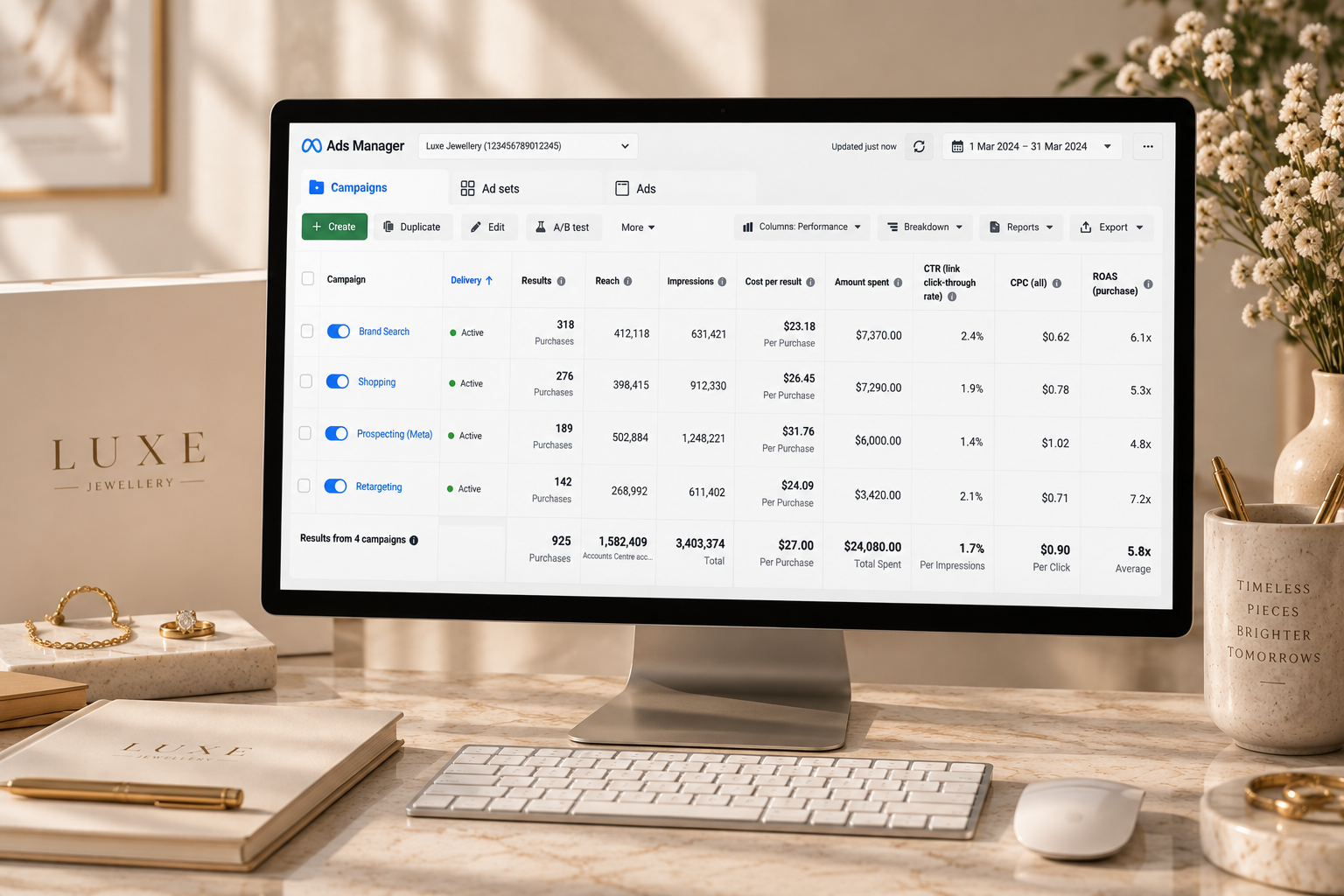 Unified Acquisition Performance — Google Search + Meta scaling ROAS to 5.8x and slashing CAC to $27