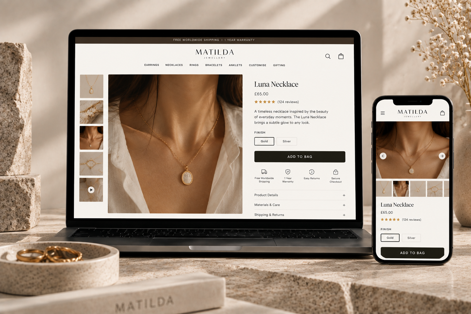 Refined Product Discovery — Clear category hierarchy with shipping and warranty trust signals