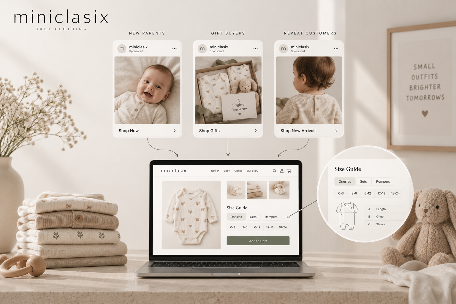 Funnel Segmentation — Distinct creative and messaging for New Parents, Gift Buyers, and Repeat Shoppers