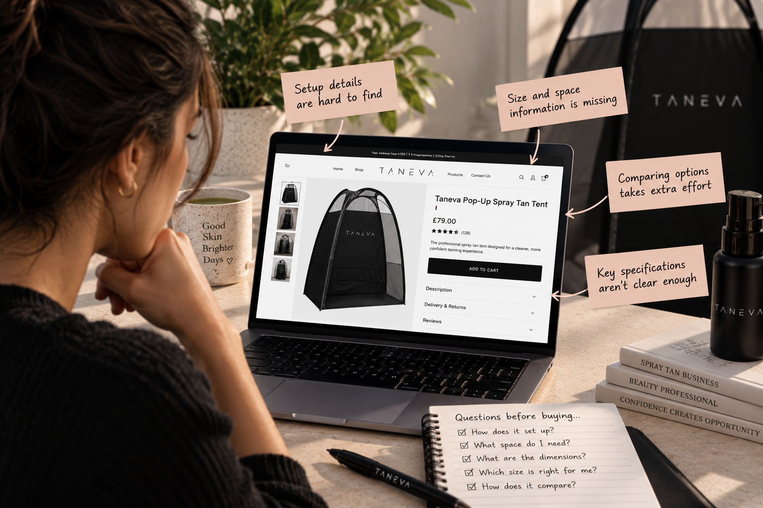 Pre-Sale Friction — Customers hesitating over dimensions, folded size, and setup space