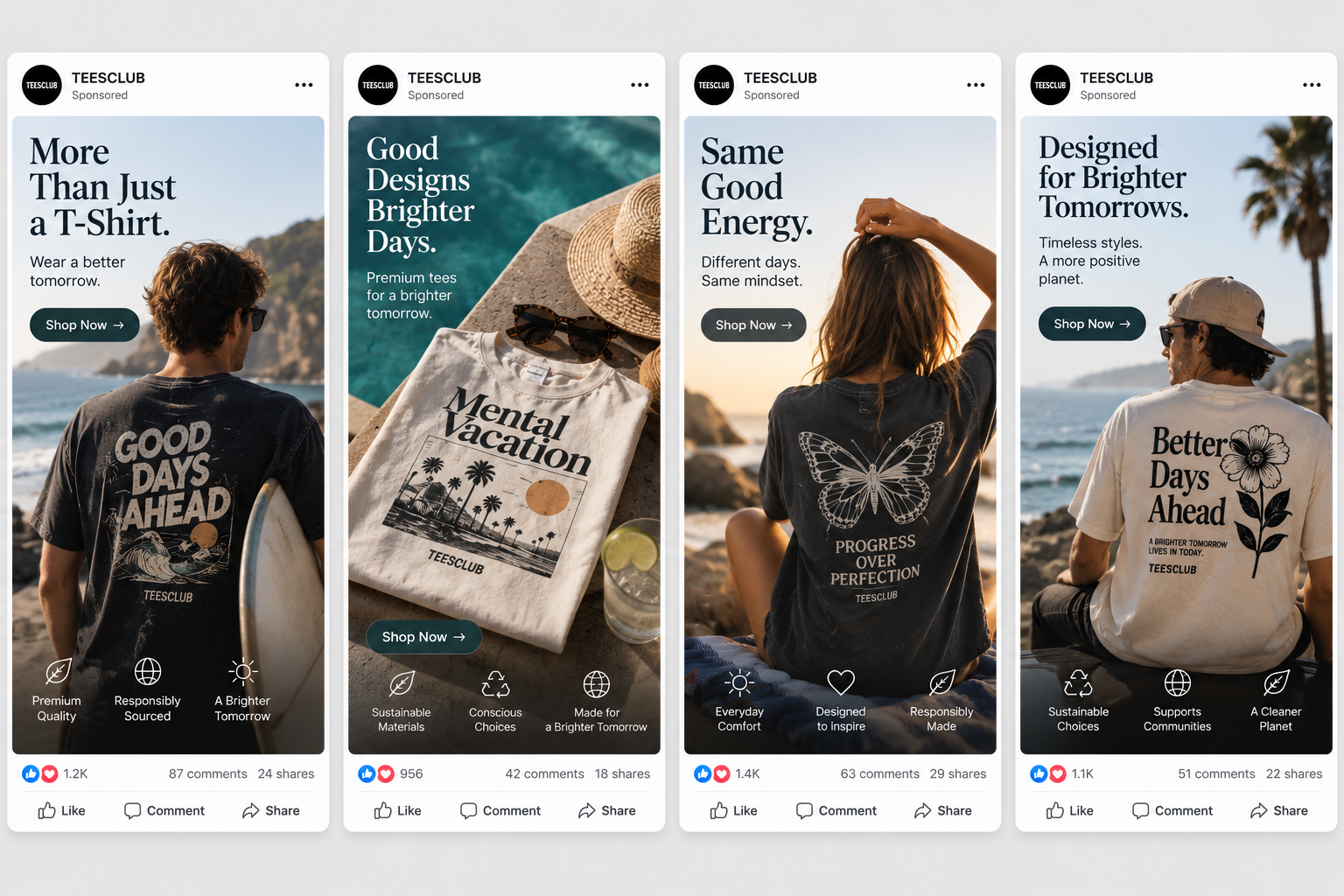 Product-matched Facebook ad creatives — each ad linked to its exact product